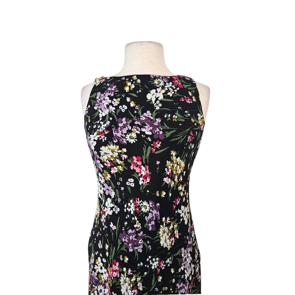 Ralph Lauren Chaps Black Floral Print Ruffle Hem Dress - Picture 4 of 7